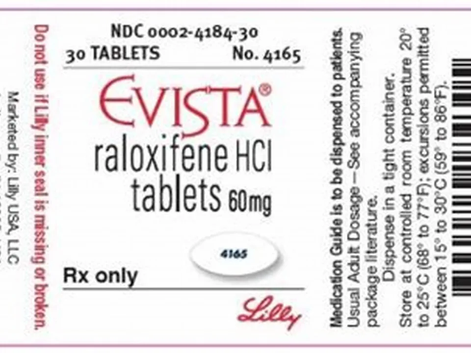 Evista medication bottle and tablet